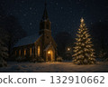 church on a snowy night 132910662