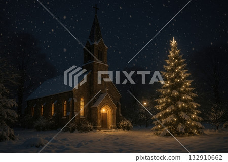 雪夜的教堂 雪夜的教堂 132910662