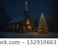 Snowy Church and Holy Night 132910663