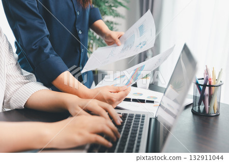 Business meeting, data analytics or women with graph presentation in office. Chart, analysis accounting team brainstorming economy, inflation or solution. business project finance investment concept. Business meeting, data analytics or women with graph presentation in office. Chart, analysis accounting team brainstorming economy, inflation or solution. business project finance investment concept. 132911044
