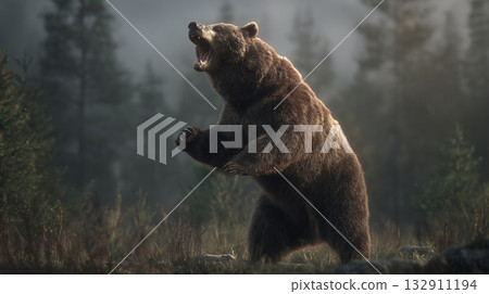 A threatening brown bear 132911194