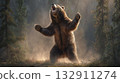 A threatening brown bear in the forest 132911274