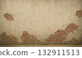 Old wall background with peeling plaster exposing red brick 132911513