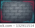Cyber style brick wall background with neon decoration 132911514