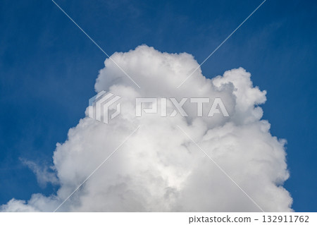 A Fluffy White Cloud Slowly Floating Gracefully and Peacefully Against a Bright Blue Sky Up Above Us A Fluffy White Cloud Slowly Floating Gracefully and Peacefully Against a Bright Blue Sky Up Above Us 132911762