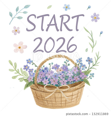 forget me not flower basket watercolor soft rainbow pastel petals Start 2026 forget me not flower basket watercolor soft rainbow pastel petals Start 2026 132911869