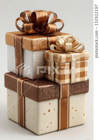Rich color. Elegant square boxes wrapped with a bow on white background. Jewelry, birthdays, Christmas and luxury branding. Rich color. Elegant square boxes wrapped with a bow on white background. Jewelry, birthdays, Christmas and luxury branding. 132912197