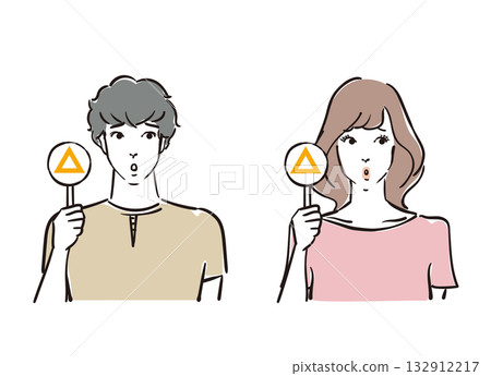 煥然一新的30多歲男女，臉上帶著三角形印記 132912217