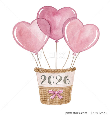 watercolor artwork of heart balloon basket baby pink and cream color palette text 2026 watercolor artwork of heart balloon basket baby pink and cream color palette text 2026 132912542