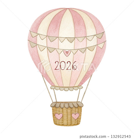 watercolor artwork of heart balloon basket baby pink and cream color palette text 2026  132912543