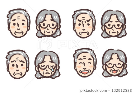 Grandfather and grandmother's emotions illustration set Grandfather and grandmother's emotions illustration set 132912588