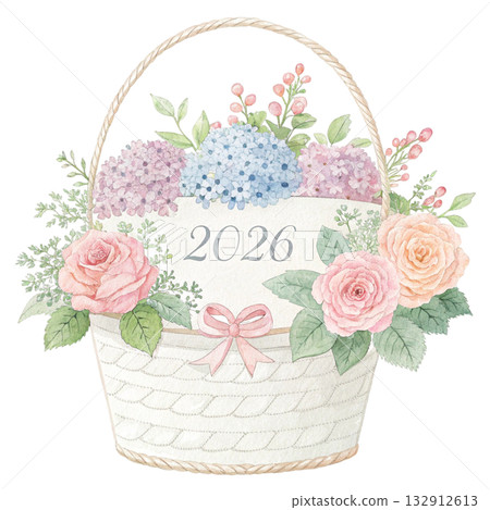 watercolor illustration of the world most beautiful flower basket mix of pastel blooms minimal composition 2026 132912613