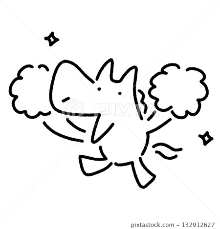 一匹微笑的馬揮舞著彩球歡呼，跳著歡呼舞，慶祝，單色 132912627