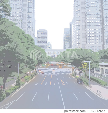 西新宿街景。插畫風格照片。 西新宿街景。插畫風格照片。 132912644