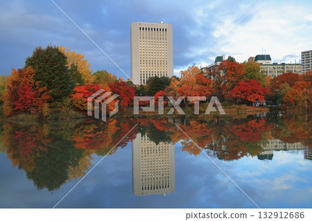 Autumn leaves reflected on the water 132912686