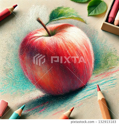 用色鉛筆繪製的蘋果插圖 132913183