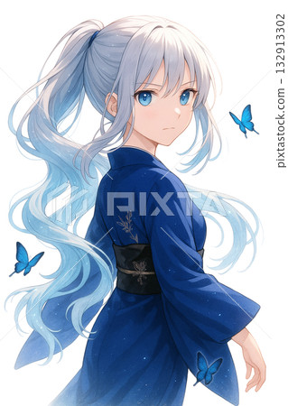 銀髮和服少女 132913302