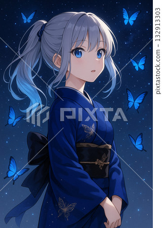 銀髮和服少女 132913303