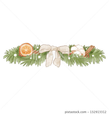 A soft, colored pencil-style Christmas decoration (dried orange, ribbon, cotton flower, cinnamon) A soft, colored pencil-style Christmas decoration (dried orange, ribbon, cotton flower, cinnamon) 132913312