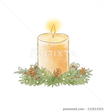 一款溫暖舒適的色鉛筆風格聖誕蠟燭 132913503