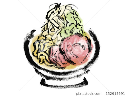 日式水墨畫風格的次郎拉麵插圖 日式水墨畫風格的次郎拉麵插圖 132913691