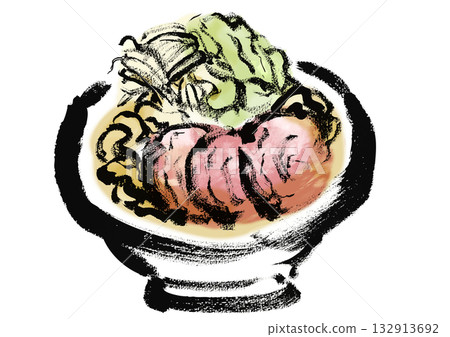 日式水墨畫風格的次郎拉麵插圖 日式水墨畫風格的次郎拉麵插圖 132913692