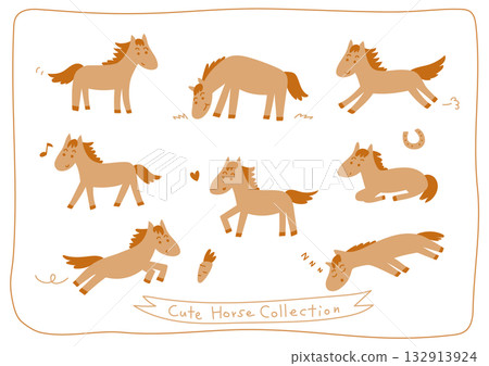 各種姿勢的可愛手繪馬匹合集 132913924