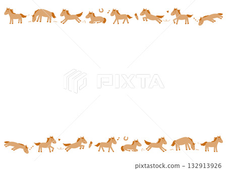 各種姿勢的可愛馬匹邊框插圖 132913926