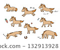 Cute hand-drawn horse illustration set 132913928
