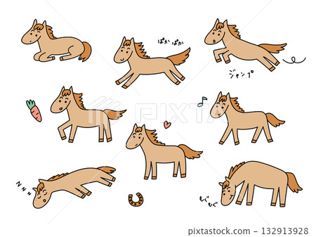 Cute hand-drawn horse illustration set Cute hand-drawn horse illustration set 132913928