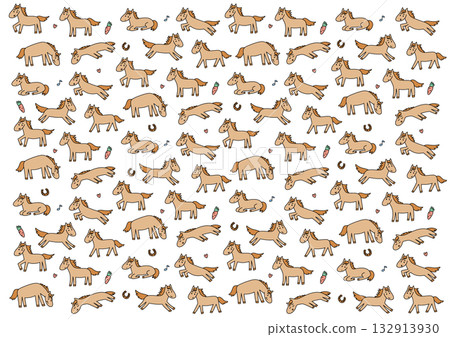 可愛的手繪馬圖案背景插圖 可愛的手繪馬圖案背景插圖 132913930