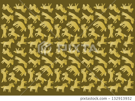 Cute golden horse pattern background illustration 132913932