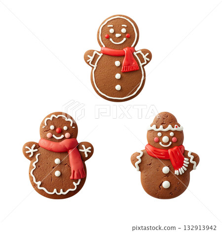 逼真雪人糖霜薑餅（3個一組）透明背景PNG 132913942