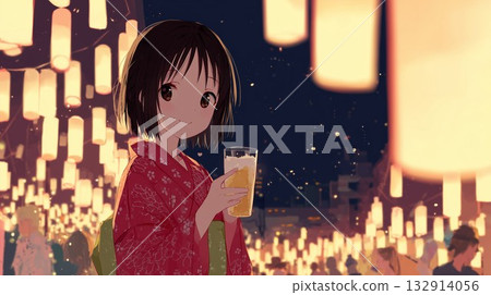 啤酒和和服女人 132914056