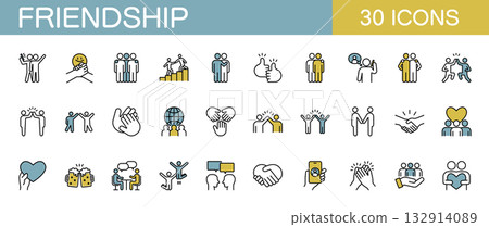 Friendship, friendship, and companionship icon set (color) 132914089