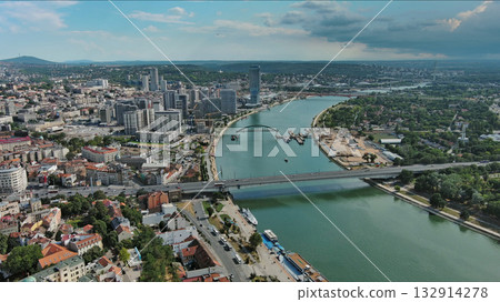 Belgrade city and bridges over Sava river Belgrade city and bridges over Sava river 132914278