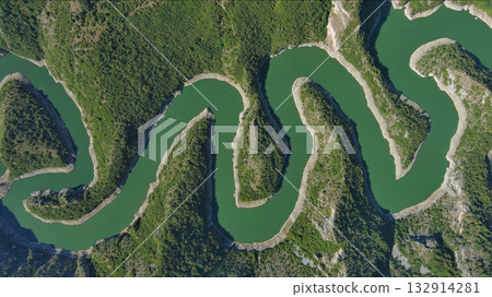Curved meanders in canyon of Uvac river Serbia 132914281