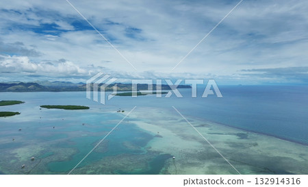 Fish farm with cages for fish and shrimp 132914316