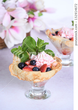 French Crepes with Filling and Fruit 132914672