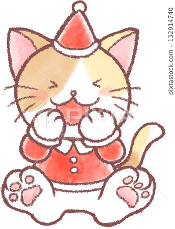 Illustration of a cute cat wearing a Christmas costume 132914740