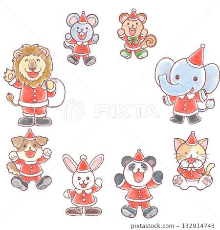 穿著聖誕服裝的可愛動物 穿著聖誕服裝的可愛動物 132914743