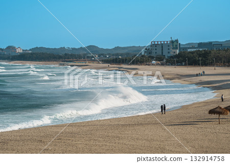 Curving Shoreline and Townfront at Naksan Beach, South Korea Curving Shoreline and Townfront at Naksan Beach, South Korea 132914758