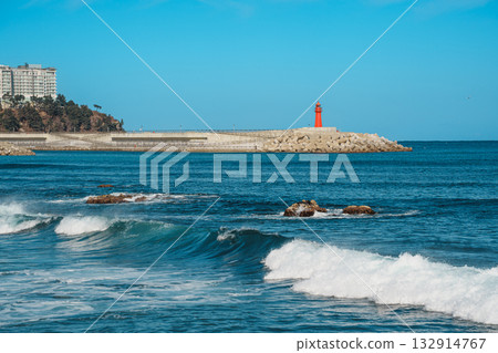Red Lighthouse at Sokcho Pier, South Korea 132914767