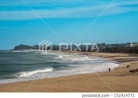 Curving Shoreline and Townfront at Naksan Beach, South Korea Curving Shoreline and Townfront at Naksan Beach, South Korea 132914771