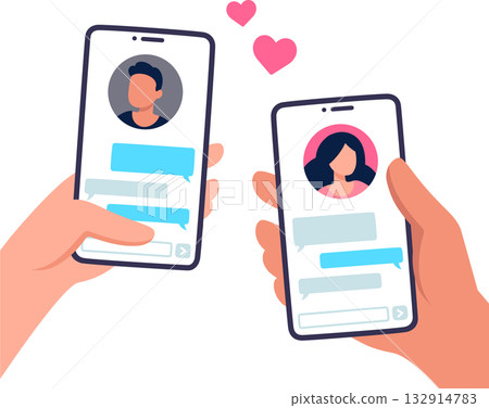 Couple texting on smartphone app 132914783