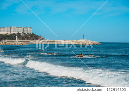 Red Lighthouse at Sokcho Pier, South Korea Red Lighthouse at Sokcho Pier, South Korea 132914803