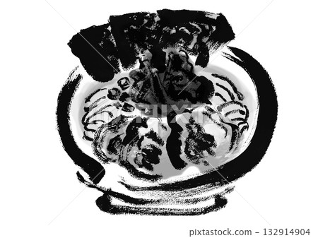 Japanese-style brush-drawn illustration of Iekei Ramen 132914904