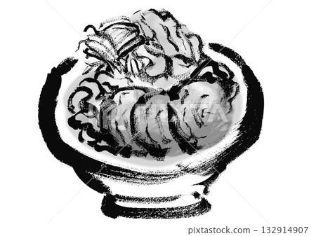 日式水墨畫風格的次郎拉麵插圖 132914907
