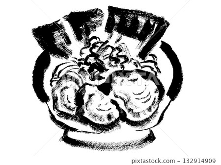 日式水墨畫風格的家慶拉麵插圖（單色） 132914909