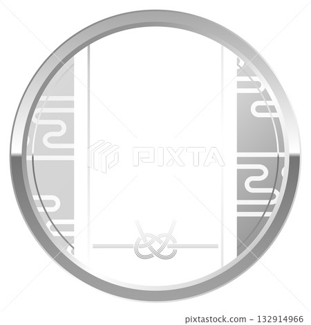 一款奢華的日式相框，飾以淡路結圖案，採用白色和銀色配色。 132914966